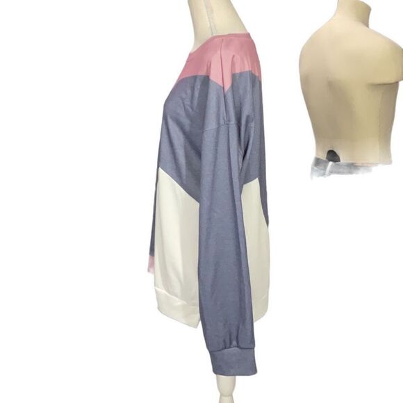 NWT Noracora Gray Pink White Sweatshirt Jersey Long Sleeve Relaxed Fit Size XL - Picture 3 of 5